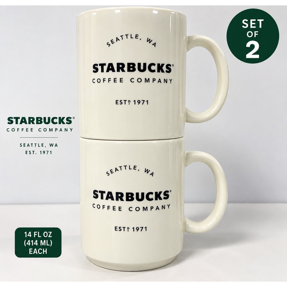 Starbucks 2018 Seattle WA Est. 1971 14 oz Ceramic Mugs – Set of 2